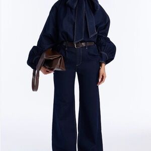 NWT Women's Dark Blue Denim  Pant/Blouse Set